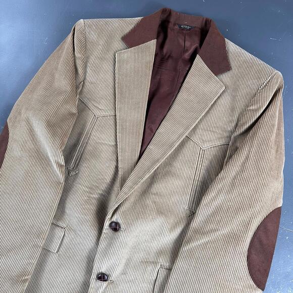 VTG Pagano West Blazer Mens 40R Tan Corduroy Elbow Pad Vertical Smiles NWT USA - Picture 2 of 9